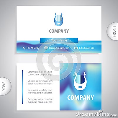 Harp music instrument icon. Symbol for the music industry. Business card template. Vector Illustration