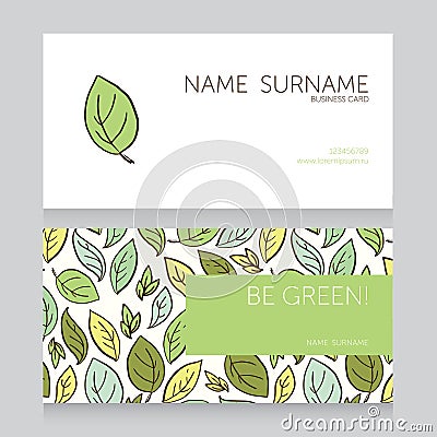 Business card template with leaves decor for ecology organization Vector Illustration