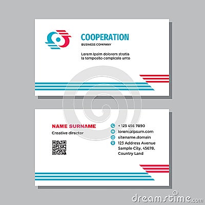 Business card template with logo - concept design. Abstract cooperation visit card branding. Communication symbol. Union icon. Vector Illustration