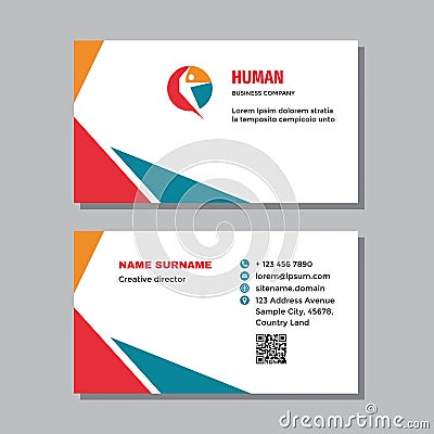 Business card template with logo - concept design. Human chracter concept visit card branding. People fitness sport sign. Vector Vector Illustration