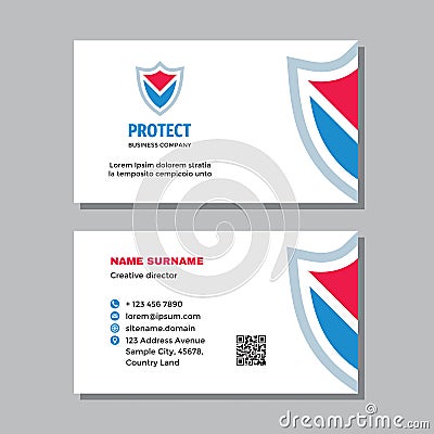 Business card template with logo - concept design. Protection security visit card branding. Abstract shiel protect symbol. Vector Vector Illustration