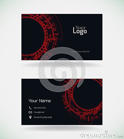 Business card template with red elements. Cartoon Illustration