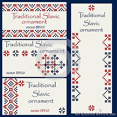 Business card templates with traditional slavic ornament Vector Illustration