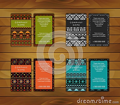 Business card in tribal design. Vintage set card hand drawn. Vector illustration Vector Illustration