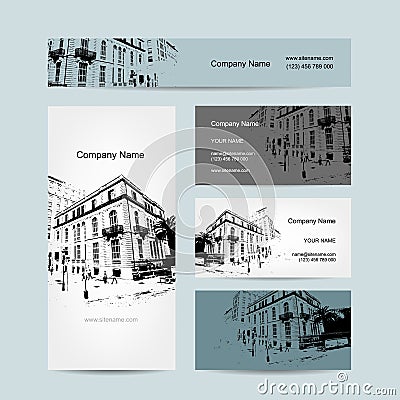 Business card, urban design. Street of Barcelona Vector Illustration