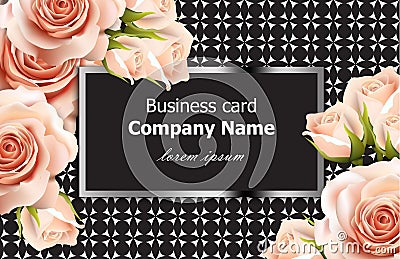 Business card Vector delicate roses floral background. Abstract elements decor. 3d realistic floral designs Vector Illustration