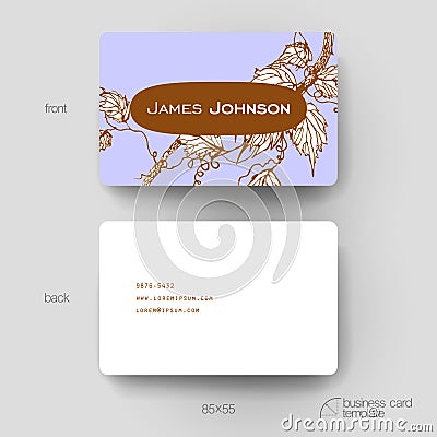 Business card vector template with grapes ornament background Vector Illustration