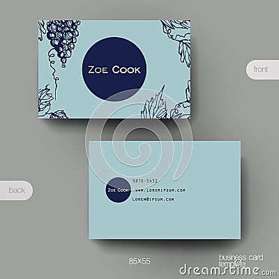 Business card vector template with grapes ornament background Vector Illustration