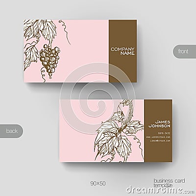 Business card vector template with grapes ornament background Vector Illustration