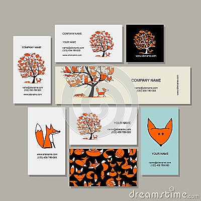 Business cards collection, foxy tree design Vector Illustration