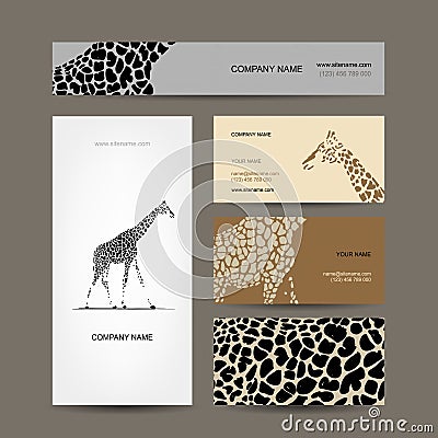 Business cards collection, giraffe pattern Vector Illustration