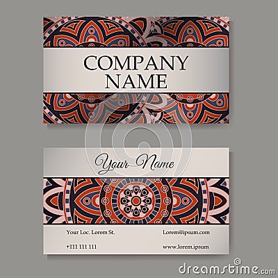 Business cards collection. Ornament for your design with lace mandala. Vector background. Indian, Arabic, Islam motifs. Vector Illustration