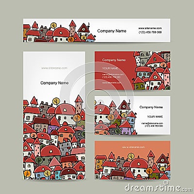 Business cards design, cityscape sketch Vector Illustration