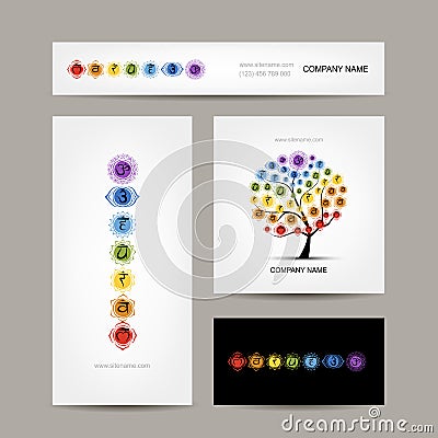 Business cards design, seven main chakras Vector Illustration