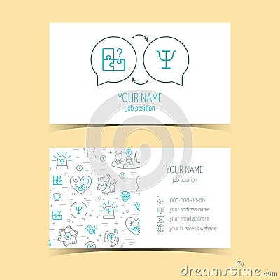 Business cards for psychology help. Promotional products. Line icons. Flat design. Vector Vector Illustration