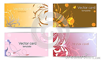 Business cards templates with pink and orange floral patterns. Text frame. Abstract geometric banner Vector Illustration