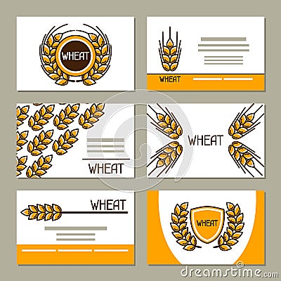Business cards with wheat. Design for agricultural Vector Illustration