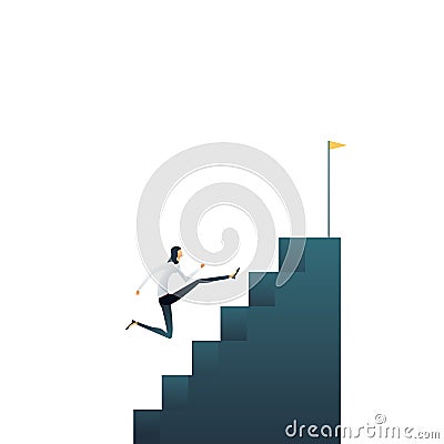 Business career ambitions and aspirations vector concept. Woman running up stairs. Symbol of professional growth Vector Illustration
