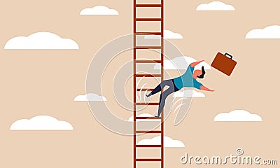 Business career fail and character falling to trouble. Finance problem descend and ladder stumbling vector illustration concept. Vector Illustration