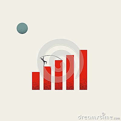 Business career fast growth vector concept. Businessman on chart, pole vault jump to high position. Cartoon Illustration