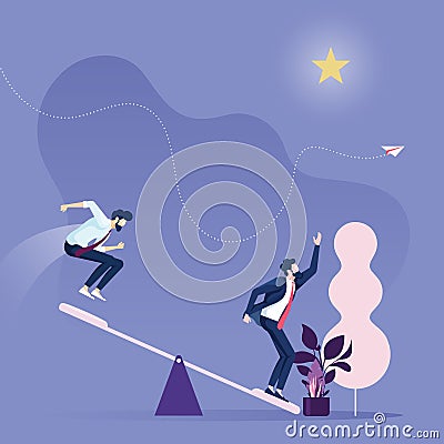 Business career growth-Business team using springboard to Reach Star Vector Illustration