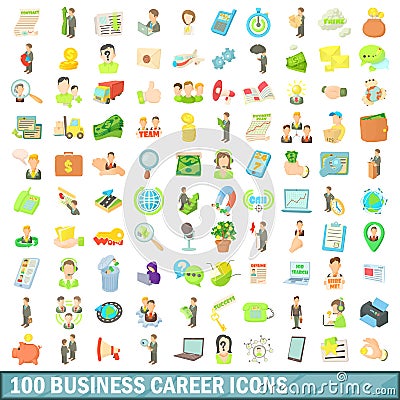 100 business career icons set, cartoon style Vector Illustration