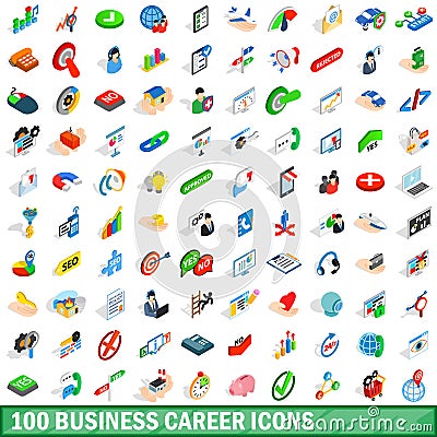 100 business career icons set, isometric 3d style Vector Illustration