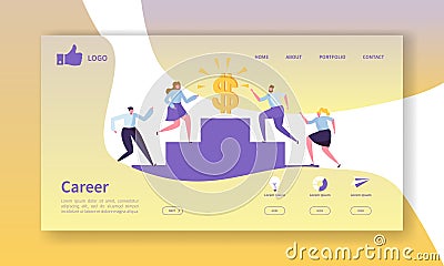 Business Career Landing Page Template. Website Layout with Flat People Characters Going to Success Vector Illustration