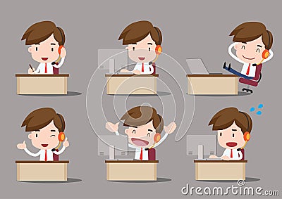 Business cartoon, Call center Vector Illustration