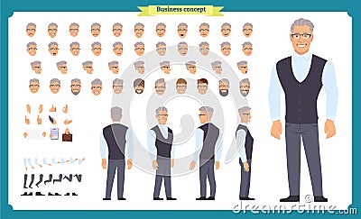 Business casual fashion. Front, side, back view animated character. Manager character constructor with various views, hairstyles Vector Illustration