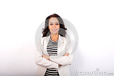 Business casual woman standing isolated on white background Stock Photo