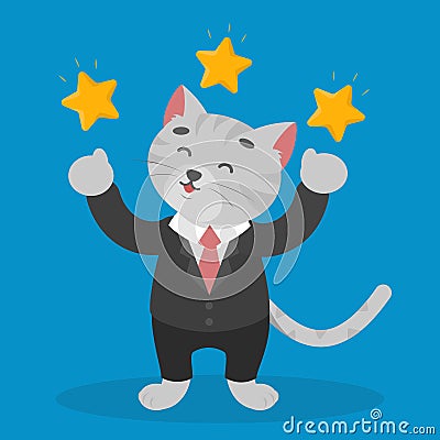 Business cat in the suit and star above. Best manager Stock Photo