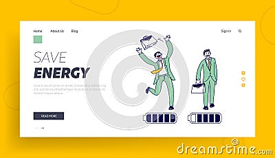 Business Challenge, Beginning of Working Week at Job Landing Page Template. Businessman Character with High Energy Vector Illustration