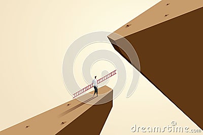 Business challenge Businessmen use ladders to climb over gaps Vector Illustration