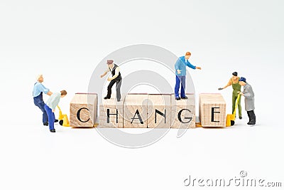 Business change, transform or self development for success concept, miniature people figure, workers, employee staffs help move w Stock Photo