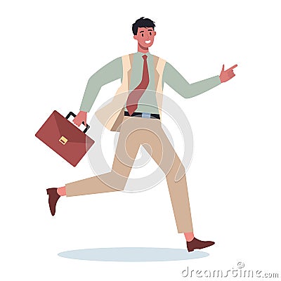 Business character with briefcase running. Business man Vector Illustration