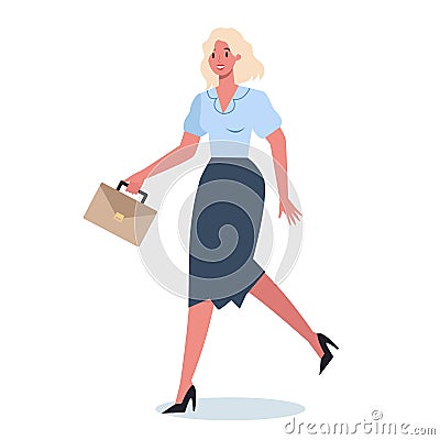 Business character with briefcase running. Business woman rushing i Vector Illustration