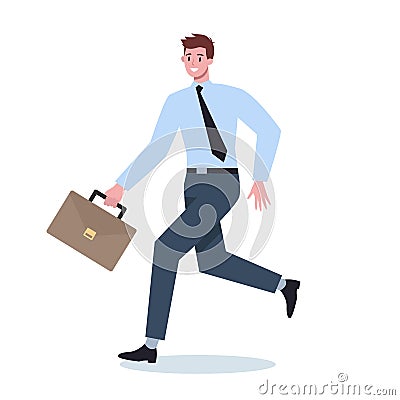 Business character with briefcase running. Business man Vector Illustration