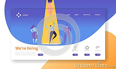 Business Character Recruitment Concept Landing Page. Employer Choosing Man from Group of People. Hr Manager Vector Illustration