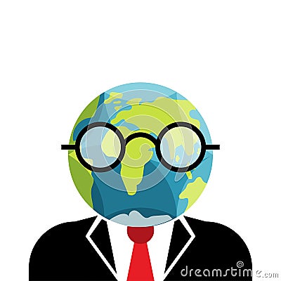 Business character shaped as Earth globe in jacket and tie isolated on white Vector Illustration