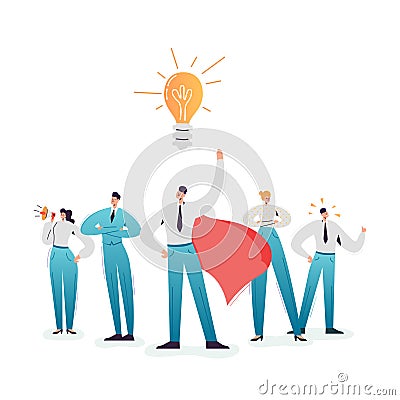 Business Character Team Work. Leadership and Cooperation Concept. Businessman and Businesswoman Working Together Vector Illustration