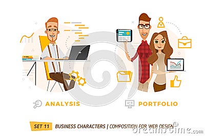 Business characters in circle. Vector Illustration