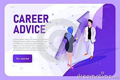 Business characters design, career advice, way to business success. chief directs employee on the right way. Vector Illustration