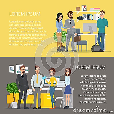 Business characters scene. Teamwork in modern business office. Vector Illustration