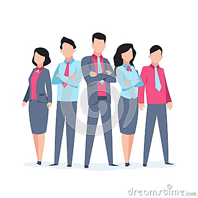 Business characters team work. Office people corporate employee cartoon teamwork communication. Flat business team Vector Illustration