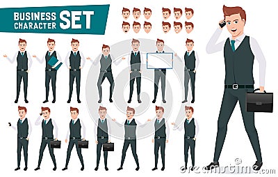 Business characters vector set with businessman wearing office attire Vector Illustration