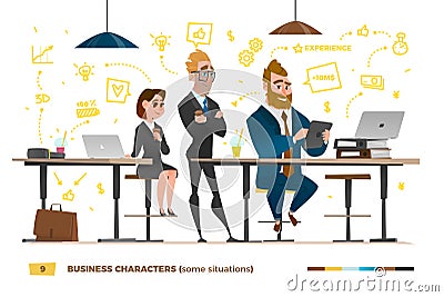 Business characters in the working environment. Vector Illustration