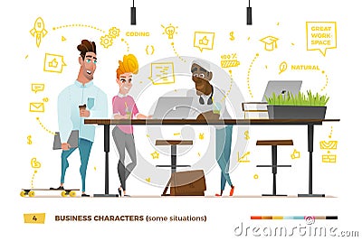 Business characters in the working environment. Vector Illustration