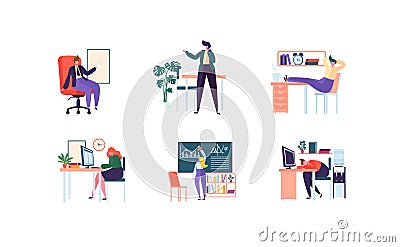 Business Characters Working in Office. Corporate Department with Business People. Management, Organization, Workplace Vector Illustration