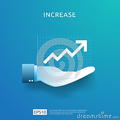 business chart on hand. income salary rate increase. graphic growth margin revenue. Finance performance of return on investment Vector Illustration